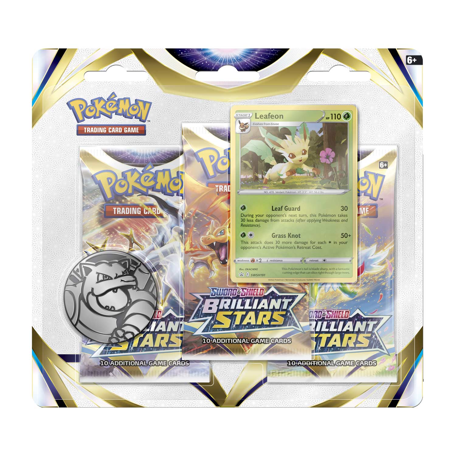 Brilliant Stars 3 Booster Packs, Coin & Leafeon Promo Card